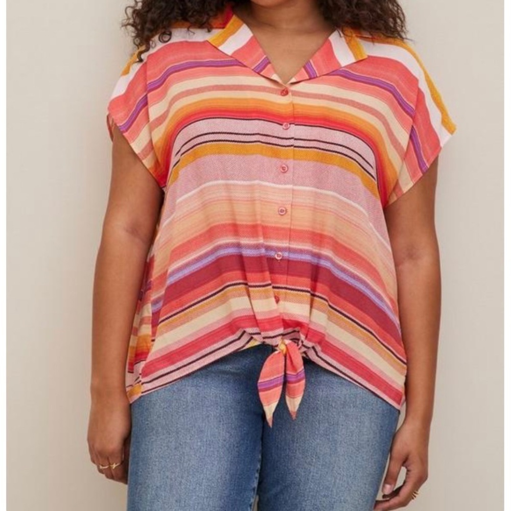 NWT Torrid Challis Tie-Front Dolman Top 00 (M/L) Multi Color Stripe Lightweight